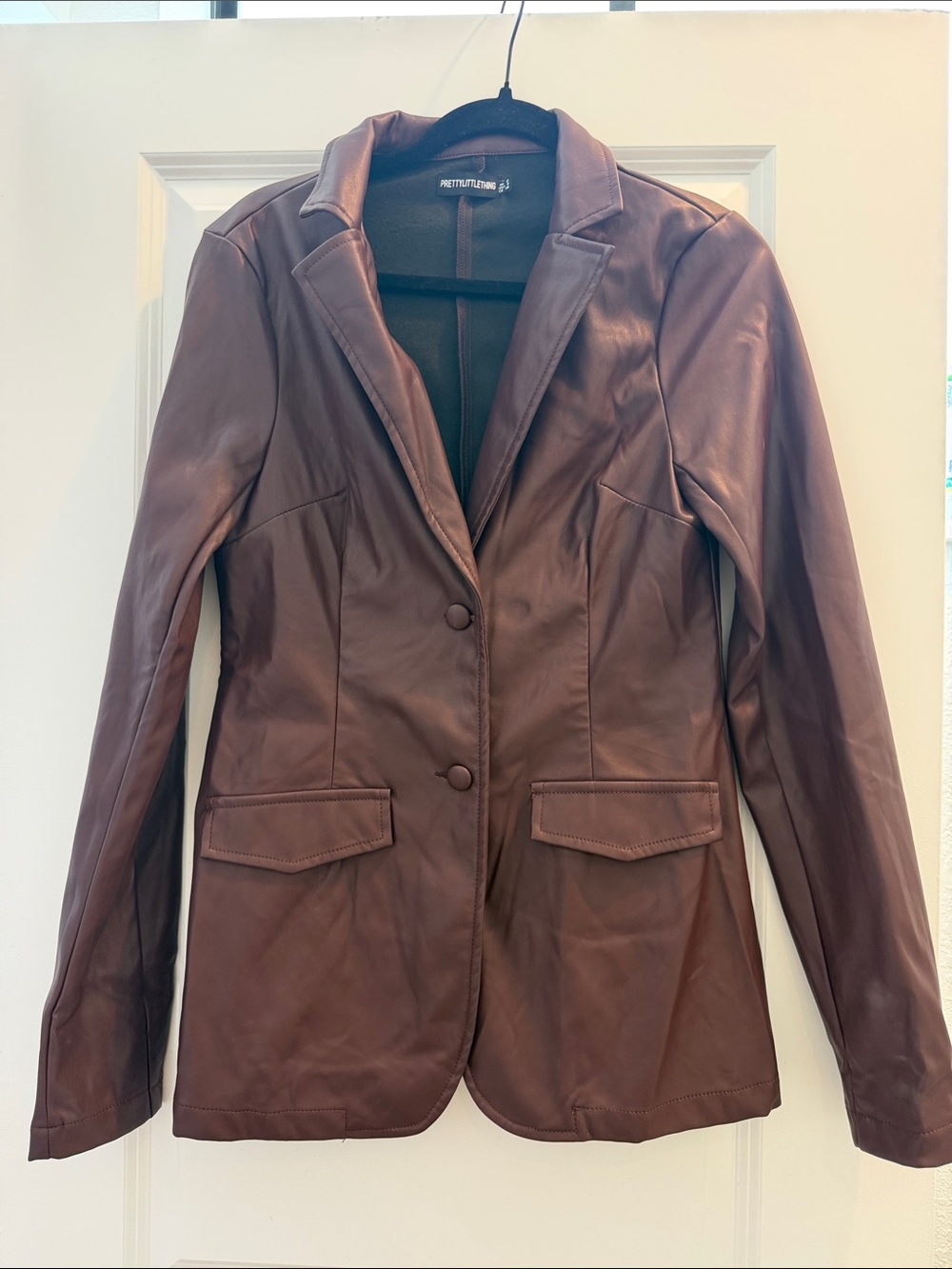 PrettyLittleThing Brown Leather Blazer Jacket